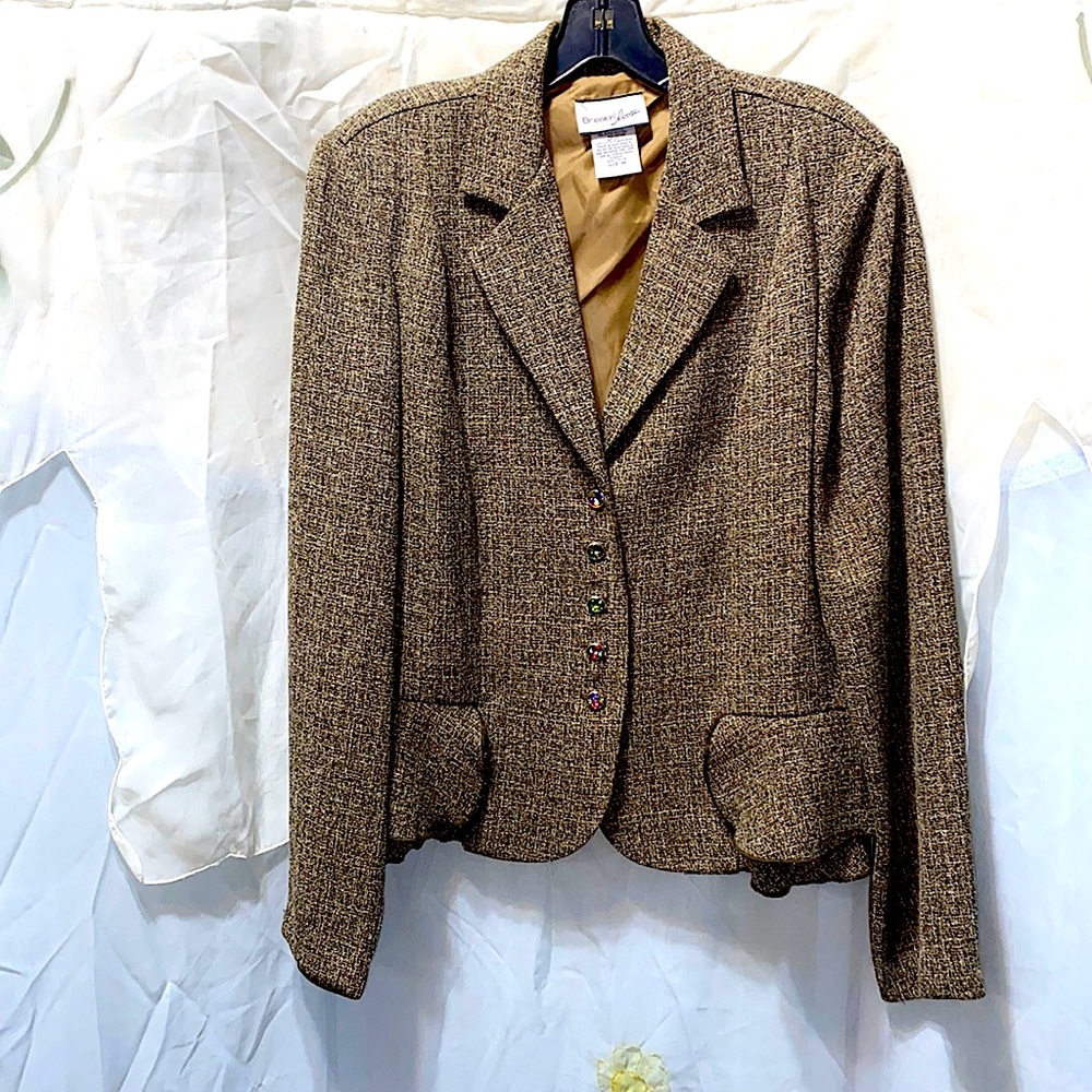 TWEED SUIT BLAZER 5-BUTTON BROWN/CREAM SZ 16